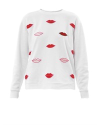 Women's White and Pink Print Crew-neck Sweater, Black and White Check ...