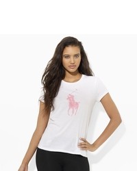 White and Pink Print Crew-neck T-shirt
