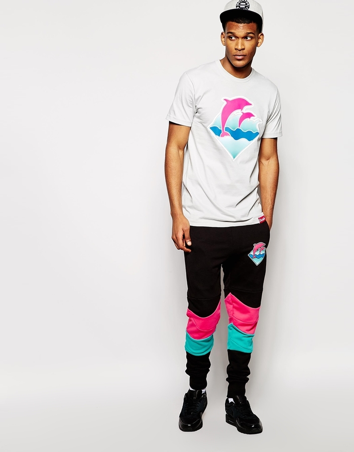 Pink Dolphin Wave Puff Print Grey T-Shirt