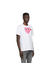 Comme Des Garcons Play White And Pink Big Heart T Shirt