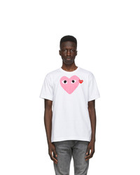 Comme Des Garcons Play White And Pink Big Heart T Shirt