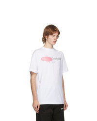 Palm Angels White And Pink Miami Logo Sprayed T Shirt