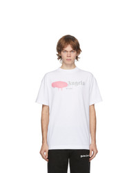 Palm Angels White And Pink Miami Logo Sprayed T Shirt