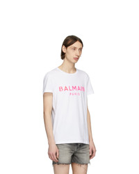 Balmain White And Pink Silicone Logo T Shirt