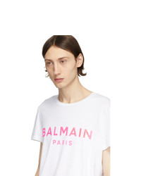 Balmain White And Pink Silicone Logo T Shirt