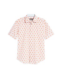 Bugatchi Shaped Fit Flamingo Print Short Sleeve Cotton Button Up Shirt