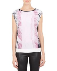White and Pink Print Sleeveless Top