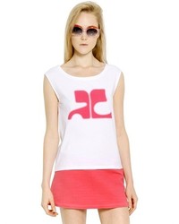 Courreges Printed Cotton Jersey Sleeveless T Shirt