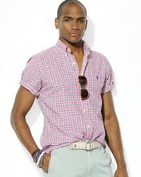 White and Pink Short Sleeve Shirt