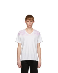 White and Pink Tie-Dye V-neck T-shirt