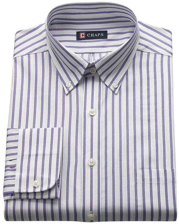 Chaps Classic Fit Striped Twill Wrinkle Free Button Down Collar
