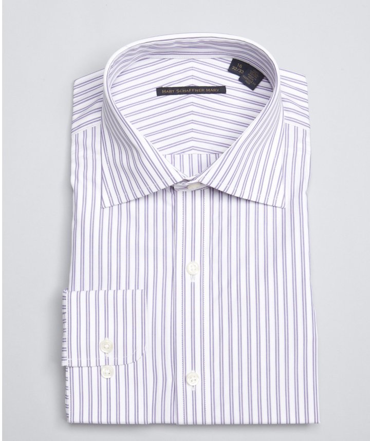 Hart Schaffner Marx Non Iron Classic Fit Stripe Spread Collar Dress Shirt F75DI021 Burgundy