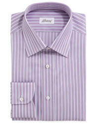 Brioni Track Stripe Poplin Dress Shirt Light Purple