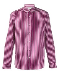 White and Purple Vertical Striped Long Sleeve Shirt