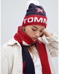White and Red and Navy Beanie