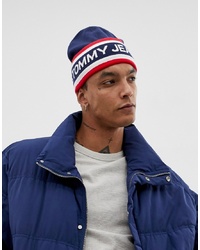 Tommy Jeans Heritage Logo Knitted Beanie In Navy