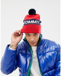 Tommy Jeans Rugby Stripe Beanie In Red