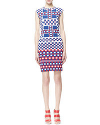 White and Red and Navy Bodycon Dress