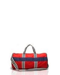 White and Red and Navy Canvas Duffle Bag