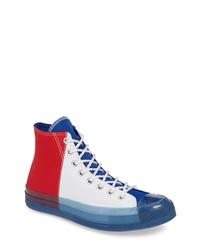 White and Red and Navy Canvas High Top Sneakers