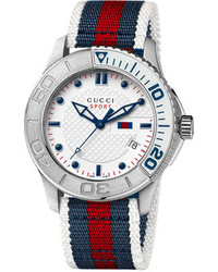 White and Red and Navy Canvas Watch