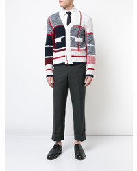 Thom Browne Classic V Neck Cardigan With Large Plaid Intarsia In Cashmere