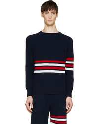 White and Red and Navy Crew-neck Sweater