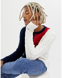 Tommy Jeans Icon Colourblock Cable Knit Jumper In Navy Multi