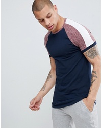 ASOS DESIGN Muscle Fit Longline T Shirt With Curved Hem And Contrast Split Raglan Sleeves In Interest Fabric