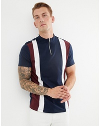 ASOS DESIGN T Shirt With Turtle Neck And Vertical Cut And Sew Panels In Navy