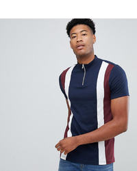 ASOS DESIGN Tall T Shirt With Turtle Neck And Vertical Cut And Sew Panels In Navy