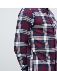 White and Red and Navy Flannel Long Sleeve Shirt