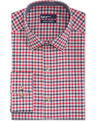 Bar Iii Carnaby Collection Slim Fit Red And Navy Multi Gingham Dress Shirt