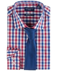 Nick Dunn Modern Fit Patterned Easy Care Spread Collar Dress Shirt Tie Set