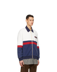 Gucci White And Navy Web Stripe Zip Sweatshirt