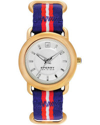 White and Red and Navy Horizontal Striped Canvas Watch