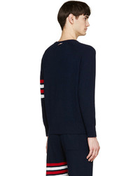 Thom Browne Navy Red Cashmere Striped Sweater