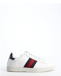 Gucci White And Blue Leather Web Stripe Croc Embossed Sneakers