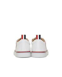 Thom Browne White Pebbled Leather 4 Bar Sneakers