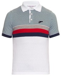 White and Red and Navy Horizontal Striped Polo