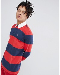 Tommy Jeans Classic Stripe Rugby Polo Flag Logo In Navyred