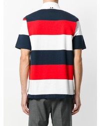 Thom Browne Short Sleeve Polo With 4 Bar Stripe In Blue And Red Rugby Stripe
