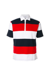 Thom Browne Short Sleeve Polo With 4 Bar Stripe In Blue And Red Rugby Stripe