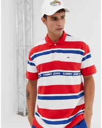 Tommy Jeans Striped Polo With Chest Taping In Redwhiteblue