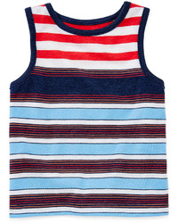White and Red and Navy Horizontal Striped Tank