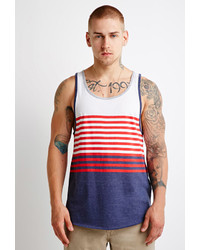 Men's White and Red and Navy Horizontal Striped Tank, Black Shorts ...
