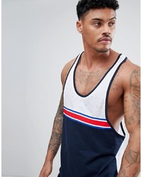ASOS DESIGN Extreme Racer Back Vest In Interest Fabric With Colour Block And Taping In Navy
