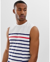 ASOS DESIGN Sleeveless T Shirt With Navy And Red Stripe