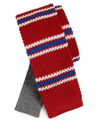 Edit by The Tie Bar Stripe Knit Silk Tie Red Regular