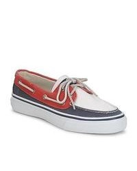 White and Red and Navy Leather Boat Shoes
